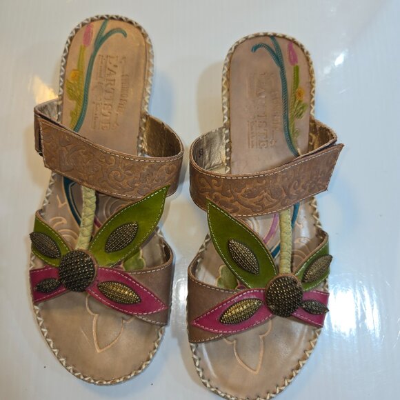 Spring Step L'Artiste Hand Painted Flowers Women's Leather Sandals Size 7 EU38 - Picture 11 of 11